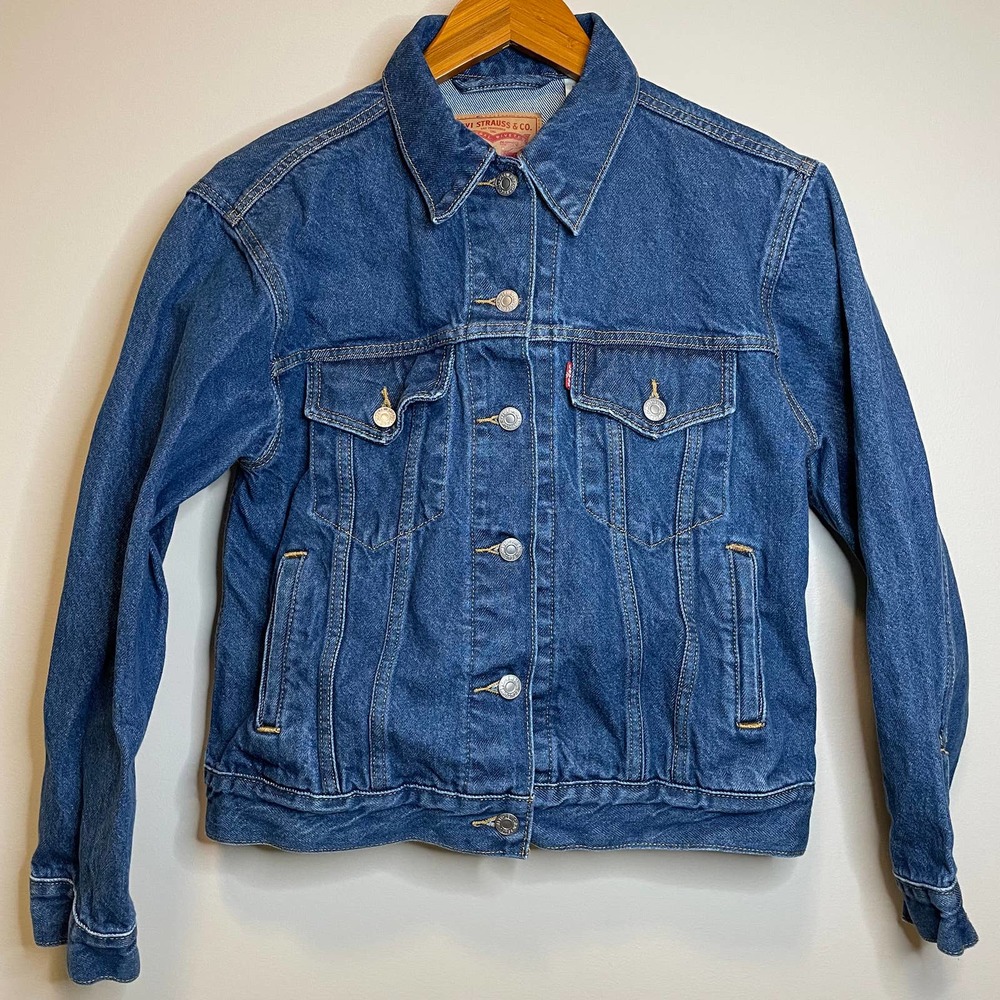 LEVI STRAUSS Ex-Boyfriend Darker Blue Denim Trucker Jacket 29944-0011- Size S